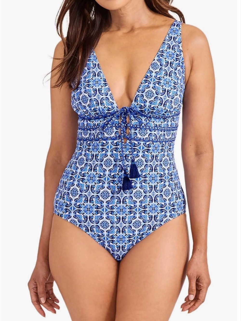 Tommy Bahama Terrazzo Tile Tie Front One-Piece Swimsuit Printed One-Piece sz 14